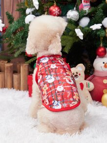PETSIN Christmas 1pc Snowman Print Pet Tank - Red - View 2