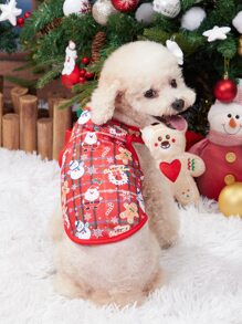 PETSIN Christmas 1pc Snowman Print Pet Tank - Red - View 4