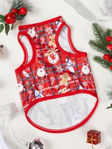 PETSIN Christmas 1pc Snowman Print Pet Tank - Red - View 6