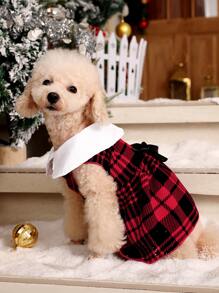 PETSIN 1pc Pet Dog/Cat Christmas Plaid Puff Sleeve Dress - Multicolor - View 6