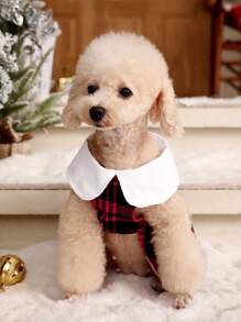PETSIN 1pc Pet Dog/Cat Christmas Plaid Puff Sleeve Dress - Multicolor - View 5