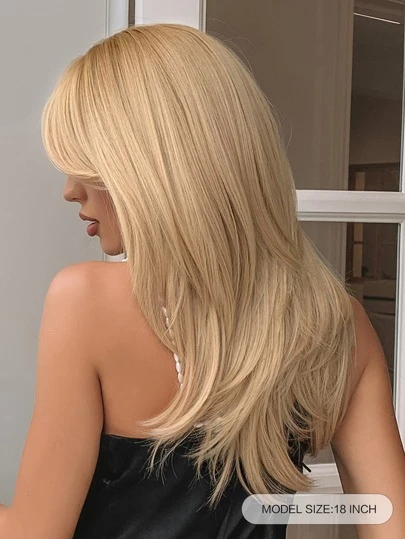 華麗金色長直分層假髮 - 非常適合初學者
