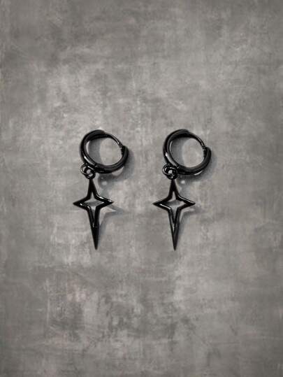 Grunge Punk Pendientes largos estrella de cuatro puntas