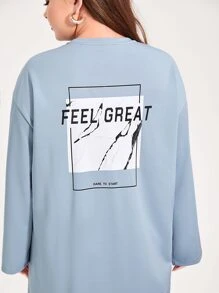 Mulvari Đầm Plus Size Nút phía trước Slogan Giải trí - Màu xanh nhạt - Xem 4