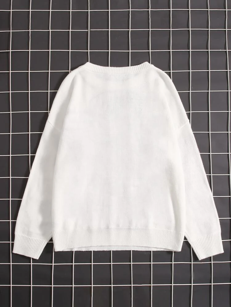 Plus Skeleton & Letter Pattern Drop Shoulder Sweater In Fall/Winter