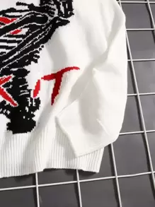 SHEIN EZwear Suéter de caída de hombros con patrón de esqueleto y letra en otoño/invierno de talla grande - Blanco - Ver 6