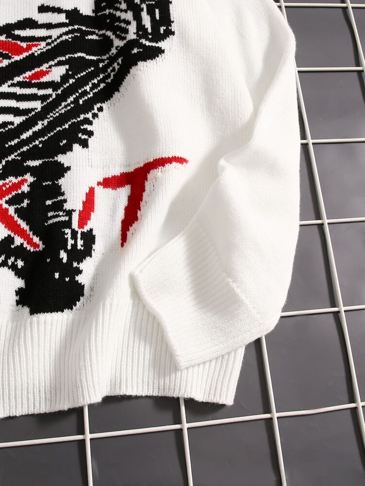 Plus Skeleton & Letter Pattern Drop Shoulder Sweater In Fall/Winter