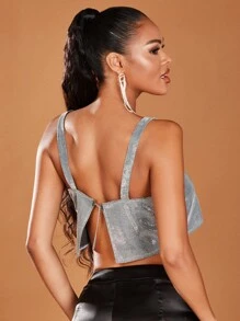 SHEIN BAE Solid Crop Metallic Chain Detail Backless Top - Silver - View 2