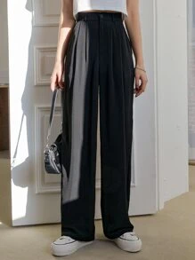 DAZY High Waist Plicated Detail Trousers - Black - View 3