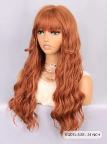 Peluca sintética largo rizado con tupe - Naranja Coral - Ver 2