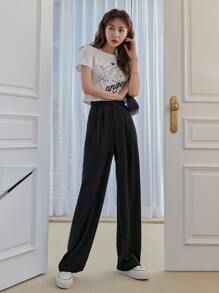 DAZY High Waist Plicated Detail Trousers - Black - View 7