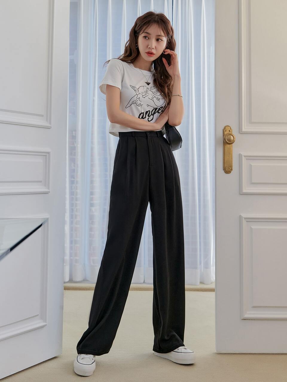 Women's Solid Color Pleated Straight Leg Loose Casual Work Pants,Teacher Pants Women Dress Pants
