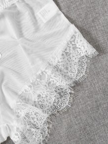 4pack Contrast Lace Mesh Lingerie Set With Robe & Belt Bridallingerie