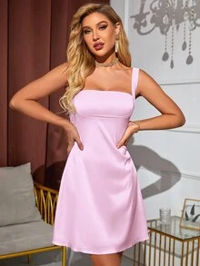 PARTHEA Đầm Nhẫn Dây kéo Lộ Lưng màu trơn Thanh lịch - Màu Hồng baby - Xem 8