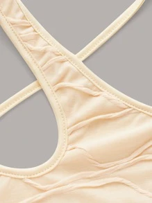 SHEIN ICON Asymmetrical Neck Textured Bodycon Dress With Gloves - Apricot - View 4