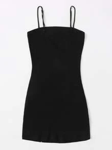 Muchica Vestido bajo con abertura tejido de canalé