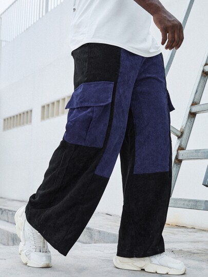 Extended Sizes Men Two Tone Drawstring Waist Cargo Pants