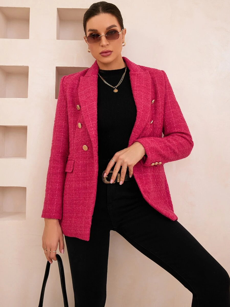 Aveloria Modichic 西裝領雙排釦西裝外套工作服 - 玫紅色 - 查看 1