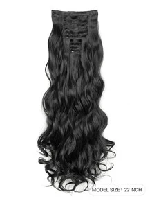 12pcs/Set Long Wavy Hair Extension High Tempreture 22inch Synthetic Hairpiece Clip In Synthetic Hair Extensions For Women - Black - View 2