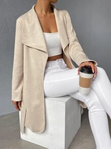 Muchica Waterfall Collar Open Front Belted Coat - Apricot - View 1