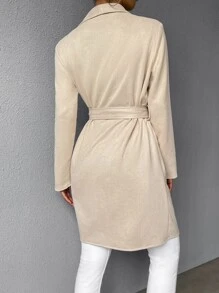 Muchica Waterfall Collar Open Front Belted Coat - Apricot - View 2