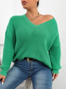 Calvaya Jersey de hombros caídos - Verde - Ver 1