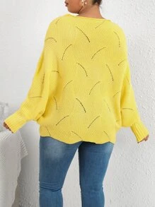 SHEIN LUNE Plus Eyelet Detail Batwing Sleeve Jumper - Yellow - View 2