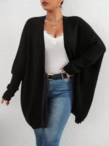 Flirla Plus Batwing Sleeve Duster Cardigan - Black - View 1