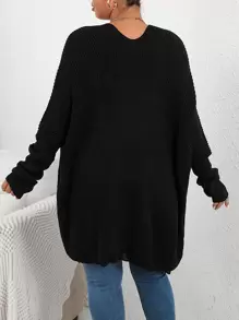 Flirla Plus Batwing Sleeve Duster Cardigan - Black - View 2