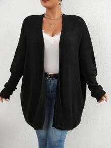 Flirla Plus Batwing Sleeve Duster Cardigan - Black - View 4
