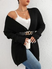 Flirla Plus Batwing Sleeve Duster Cardigan - Black - View 5