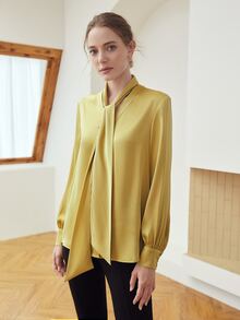 MOTF PREMIUM TIE-NECK STRAIGHT BLOUSE - Yellow - View 5