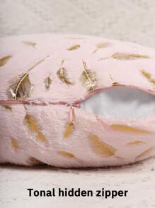 1 Pc Feather Embossed Pink Pillow Cover, Without Pillow Inner - Multicolor - View 5