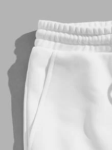 Manfinity RebelGame 男士腰部抽繩字母圖案衛褲 - 白色 - 查看 5