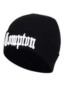 Men Letter Embroidered Cuff Beanie Street Fall Outfit - Black - View 4
