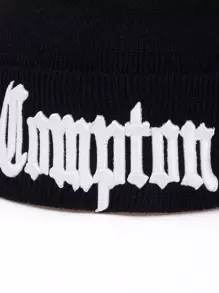 Men Letter Embroidered Cuff Beanie Street Fall Outfit - Black - View 5