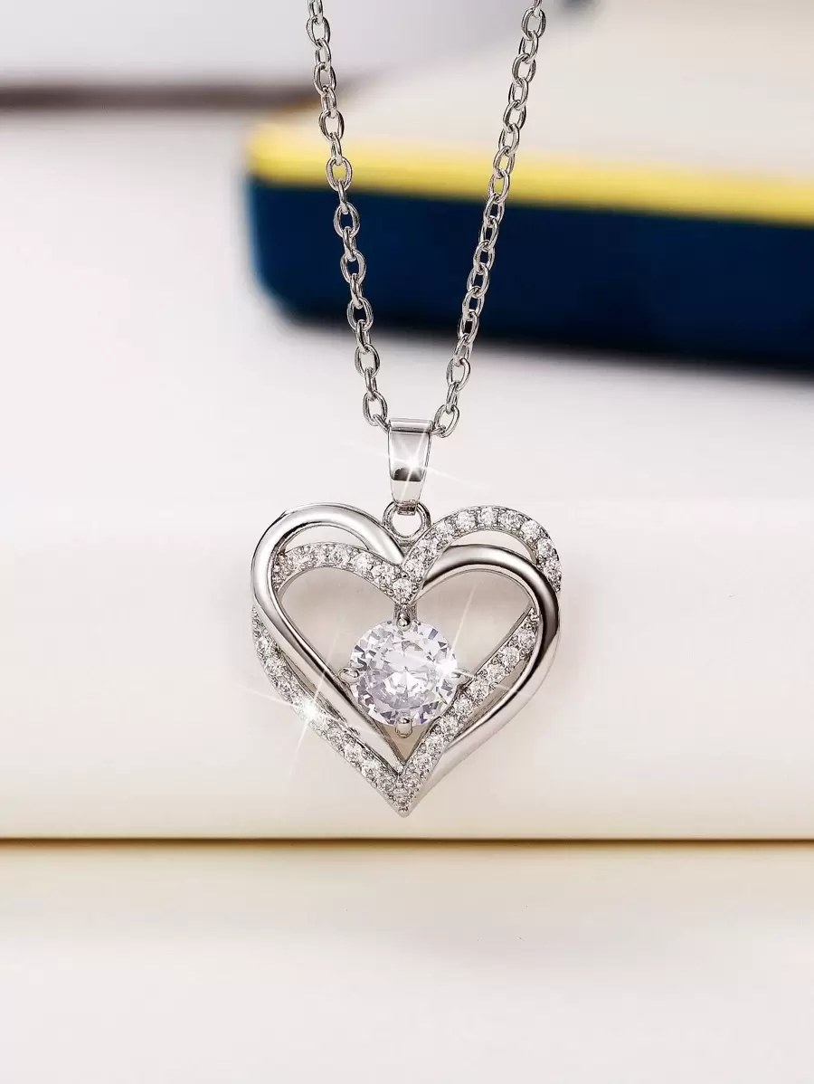 Dây chuyền mặt hình trái tim đính đá Cubic Zirconia, quà tặng cho Ngày Valentine, Ngày của Mẹ.