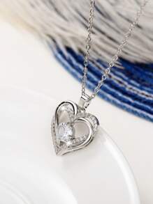 Dây chuyền mặt hình trái tim đính đá Cubic Zirconia, quà tặng cho Ngày Valentine, Ngày của Mẹ. - Bạc - Xem 5