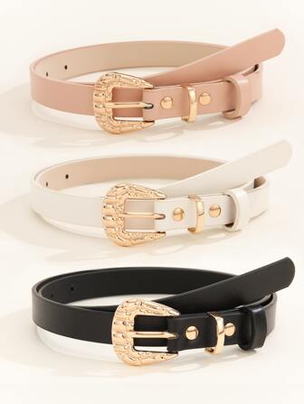 3pcs Textured Buckle Belt