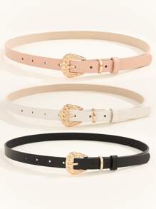 3pcs Textured Buckle Belt