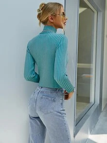 Sollinarry Ribbed Knit 2 In 1 Jumper - Mint Blue - View 2