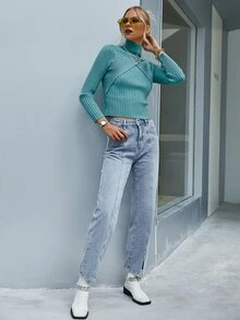Sollinarry Ribbed Knit 2 In 1 Jumper - Mint Blue - View 3