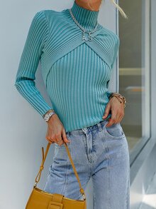 Sollinarry Ribbed Knit 2 In 1 Jumper - Mint Blue - View 5