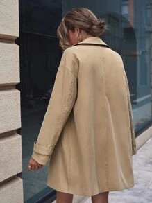 SHEIN Essnce Double Breasted Drop Shoulder Trench Coat - Khaki - View 2