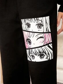 SHEIN Teen Girls Figure Graphic Pullover & Sweatpants - Black - View 6