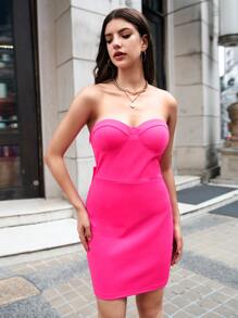 Strapless Bow Back Dress - Hot Pink - View 4