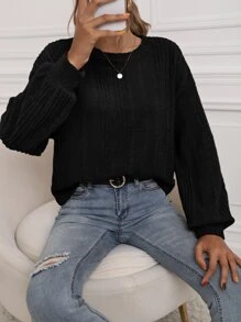 SHEIN Essnce 素色落肩T恤 - 黑色 - 查看 1