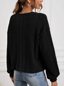 SHEIN Essnce 素色落肩T恤 - 黑色 - 查看 2