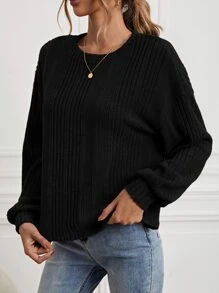 SHEIN Essnce 素色落肩T恤 - 黑色 - 查看 3