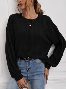 SHEIN Essnce 素色落肩T恤 - 黑色 - 查看 4